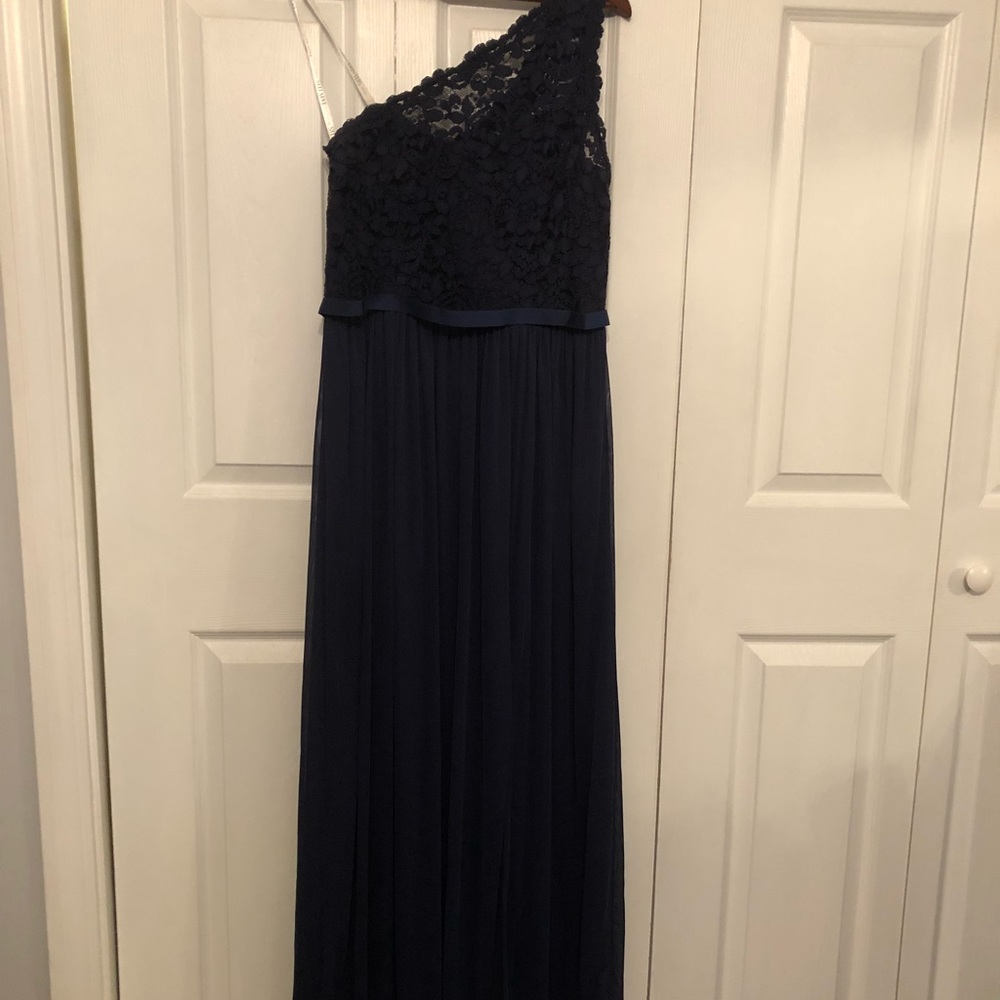 David’s Bridal one shoulder lace top dress